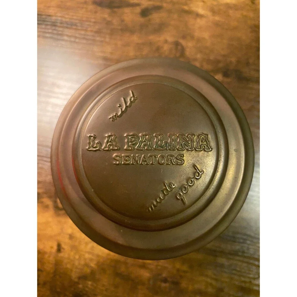 Vintage 1940s La Palina Senators Brass Cigar Tin-Mild & Made Good-Mad Men Style